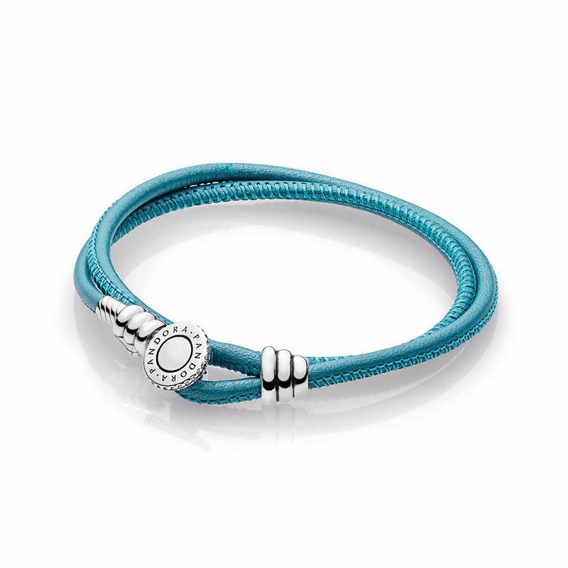 Pandora Turquoise Braided Double-Leather Charm Bracelet NZ, Sterling Silver (574062-ZSK)